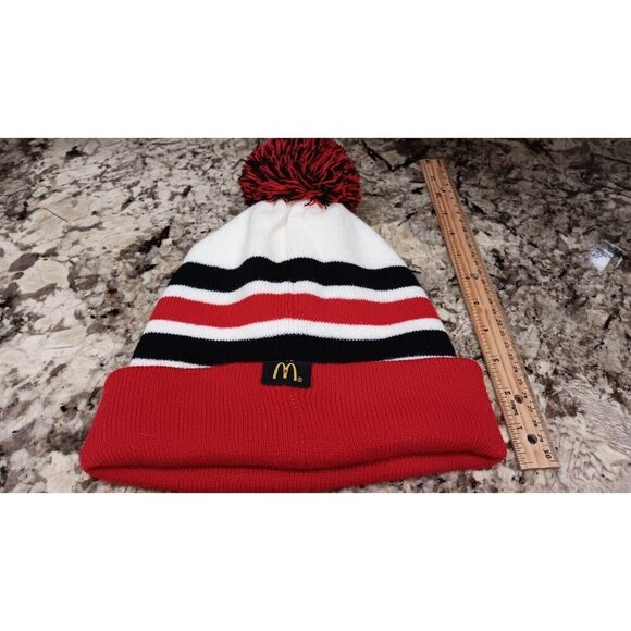 McDonald’s Winter Beanie Toque Hat Medium To Large 18” White Red Black With POM - Picture 4 of 10